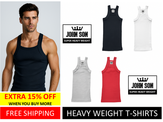[John Son] Plain Men's G-unit Tank Tops Square-cut Slim-fit Super Heavy Weight Big Size ***( Black / Light Grey / Navy Blue / Red / Royal Blue / White )