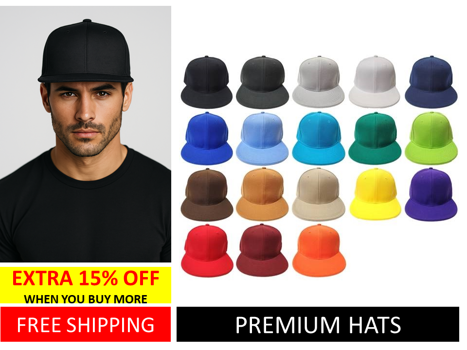 [HATCO] Plain Fitted Caps Flat Bill Sized Hat ***( Burgundy / Charcoal / Khaki / Orange / Purple / Sky Blue / Yellow )