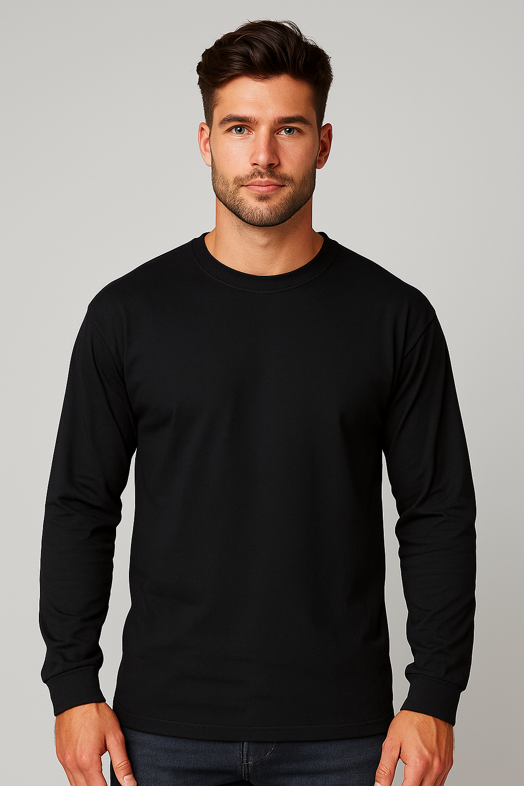 [John Son] Plain Long Sleeve T-shirts Round Neck Waffle Super Heavy Weight Big Size ***( Black / Light Grey / Navy Blue / Red / Royal Blue / White )