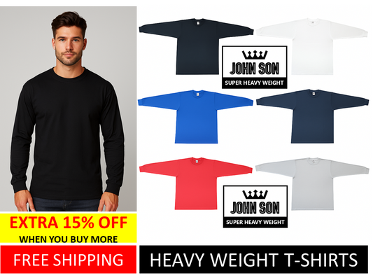 [John Son] Plain Long Sleeve T-shirts Round Neck Waffle Super Heavy Weight Big Size ***( Black / Light Grey / Navy Blue / Red / Royal Blue / White )