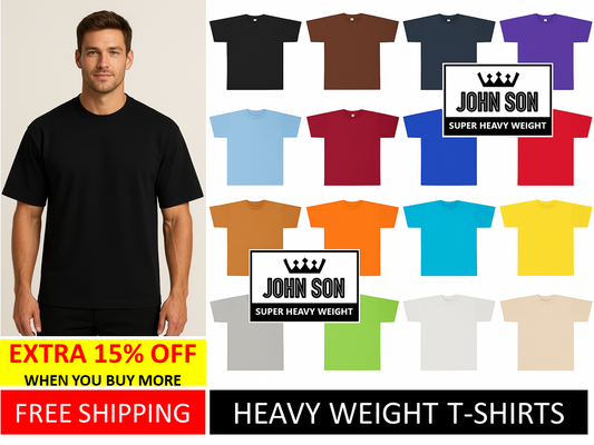 [John Son] Plain Short Sleeve T-shirts Round Neck Super Heavy Weight Big Size ***(Brown / Burgundy / Charcoal / Kelly Green / Khaki / Lime Green / Orange / Purple / Sky Blue / Timber / Turquoise / Yellow )