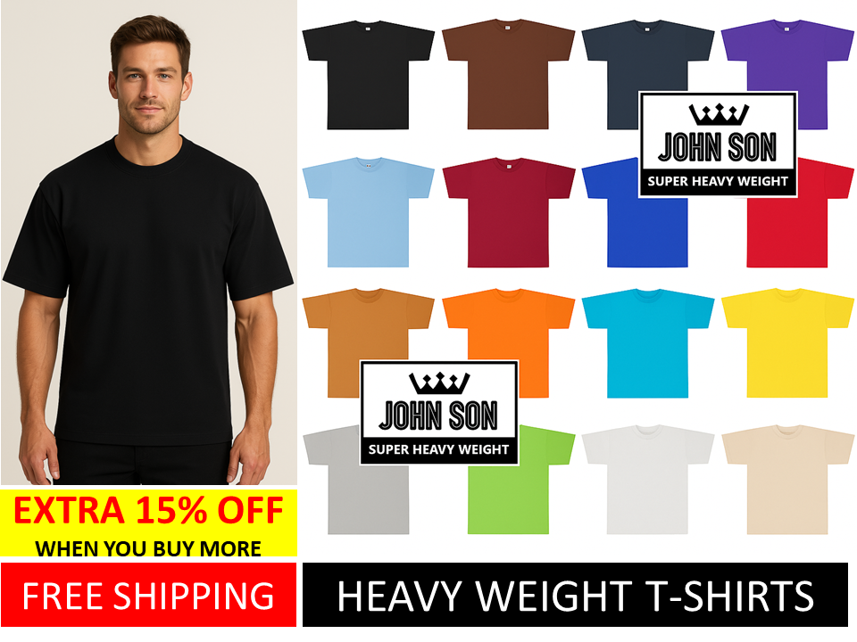 [John Son] Plain Short Sleeve T-shirts Round Neck Super Heavy Weight Big Size ***( Black / Light Grey / Navy Blue / Red / Royal Blue / White )