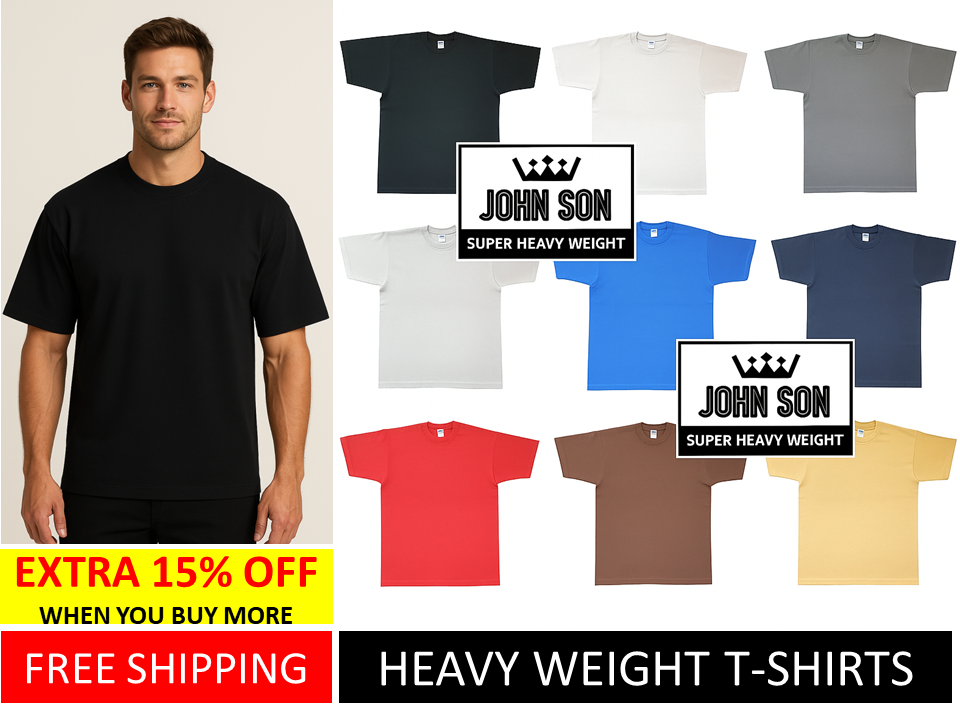 [John Son] Plain Short Sleeve "Tall" T-shirts Round Neck Super Heavy Weight Big Size ***( Black / Brown / Charcoal / Light Grey / Navy Blue / Red / Royal Blue / Timber / White )