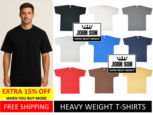 [John Son] Plain Short Sleeve "Tall" T-shirts Round Neck Super Heavy Weight Big Size ***( Black / Brown / Charcoal / Light Grey / Navy Blue / Red / Royal Blue / Timber / White )