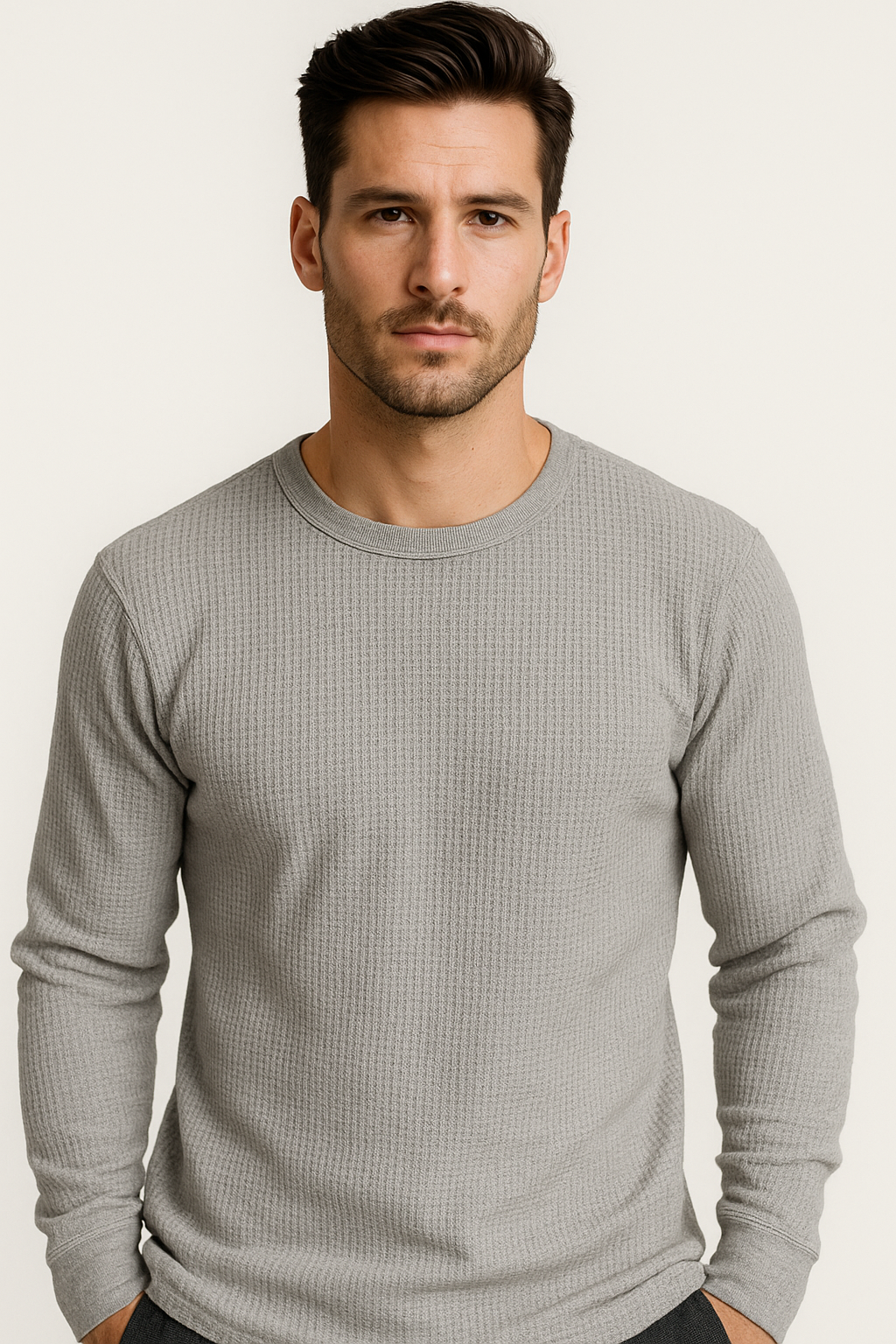 [John Son] Plain Long Sleeve Thermal T-shirts Round Neck Waffle Super Heavy Weight Big Size ***( Brown / Charcoal / Khaki / Purple / Green Camouflage / Light Grey Camouflage )
